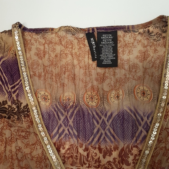 Mix It long sleeve deep V-neck sheer  shimmer chiffon - Picture 3 of 5